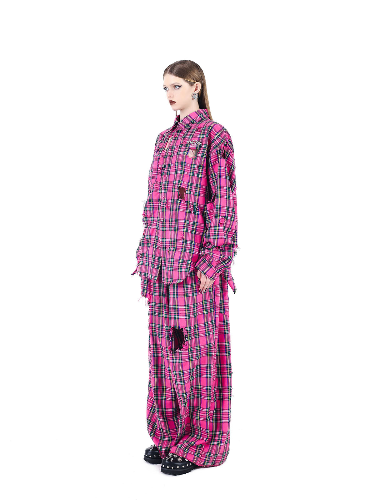 Pink Checkered Punk Rock Streetwear Set