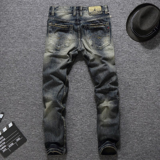 Men's Vintage Retro Slim Fit Ripped Jeans - Harajuku Style