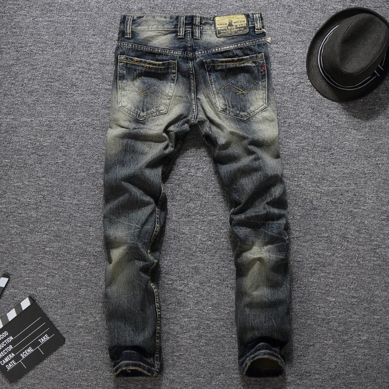 Men's Vintage Retro Slim Fit Ripped Jeans - Harajuku Style