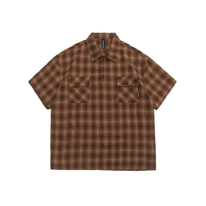 Double Patch Pocket Plaid Short Sleeved Shirt