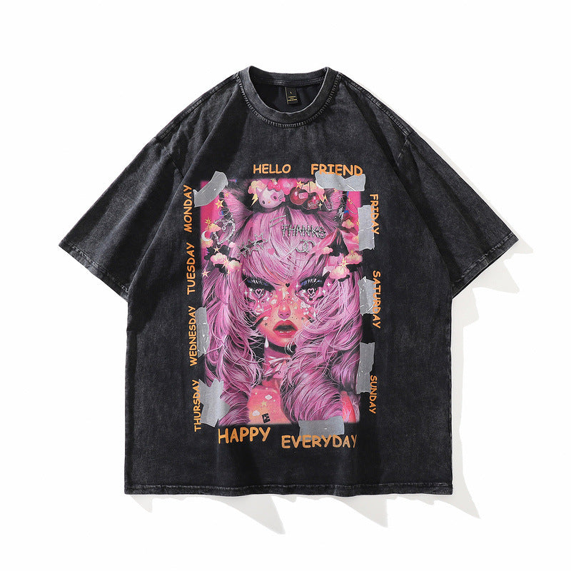Vintage Distressed Cotton Harajuku Style T-Shirt for Men