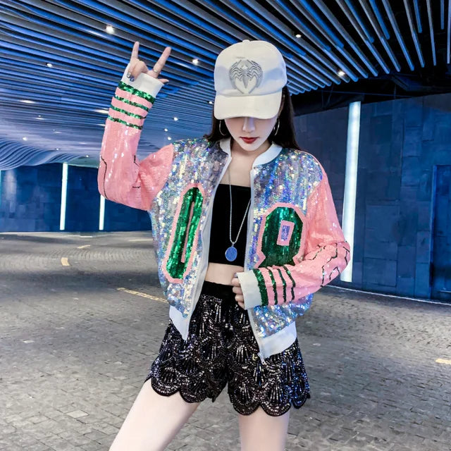 Harajuku Style Sequin Patchwork Jacket for Women