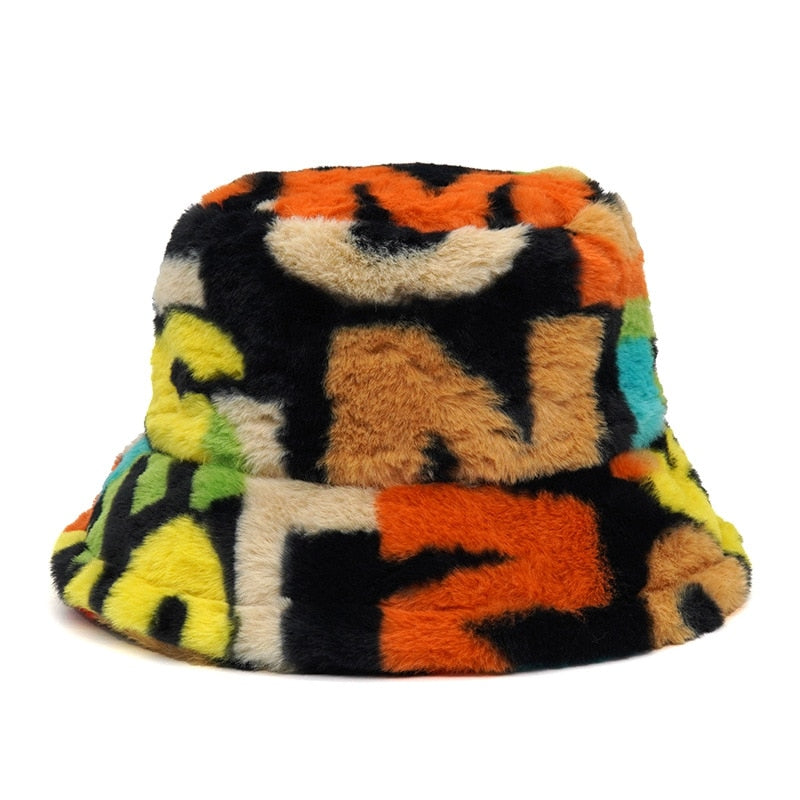 Camouflage Faux Fur Bucket Hat - Warm & Stylish Fisherman Hat