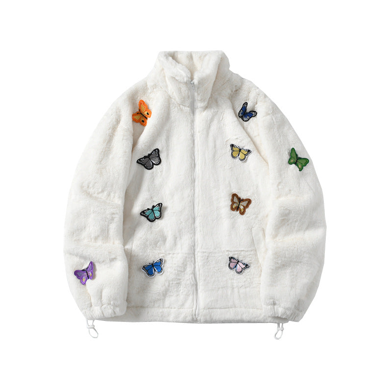 Personalized Butterfly Embroidered Furry Coat for Autumn/Winter