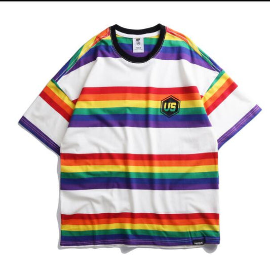 Harajuku Rainbow Striped Hip Hop T-Shirt