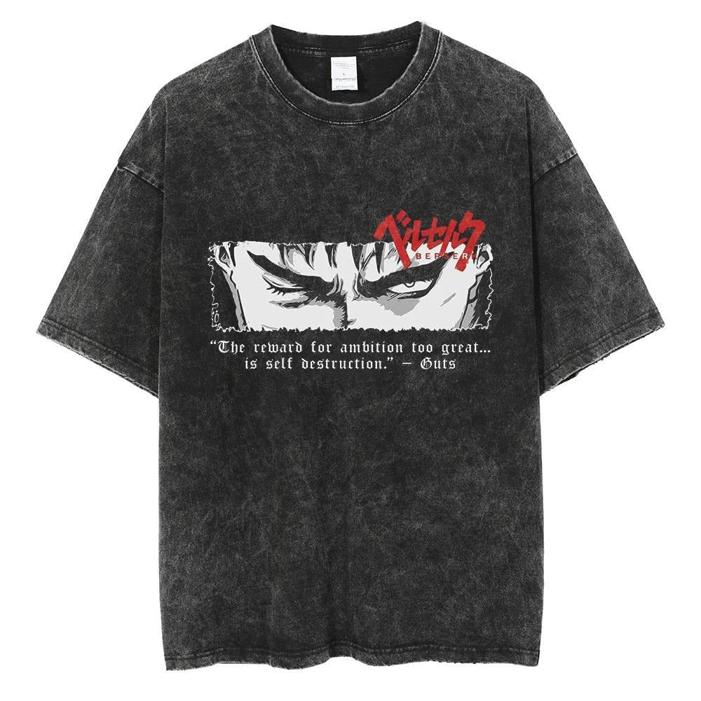 Men's Washed Black Hip Hop Streetwear T-Shirt