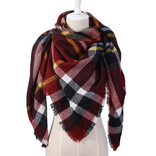 Harajuku Style Winter Triangle Scarf - Cashmere Plaid Shawl