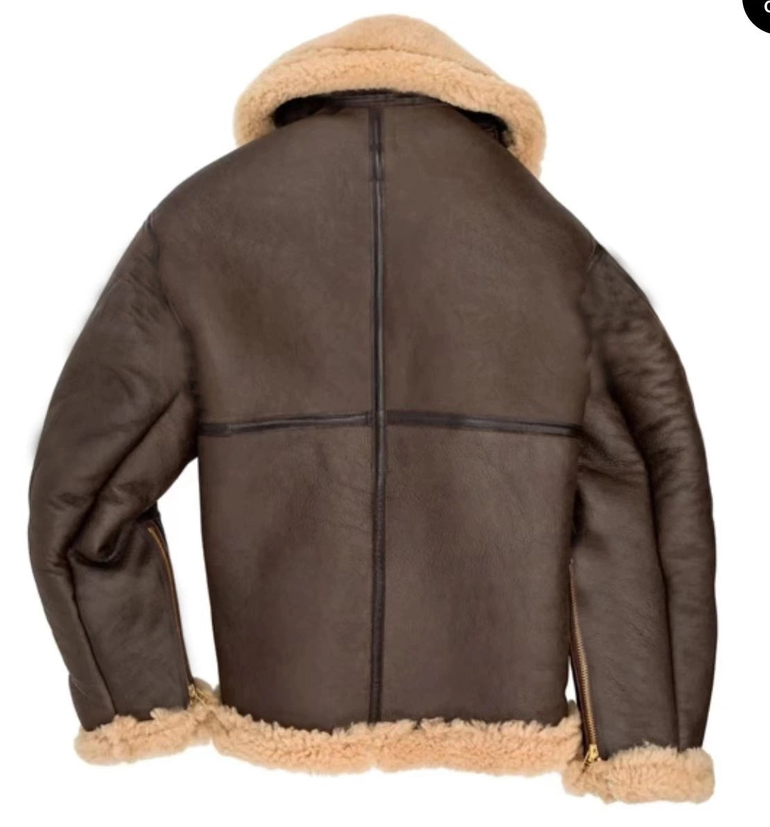 Men's Dark Coffee Faux Leather Fur Jacket