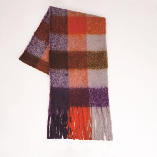 Rainbow Plaid Tassel Scarf for Autumn & Winter