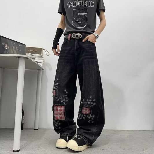 Vintage Distressed Patch Embroidered Jeans