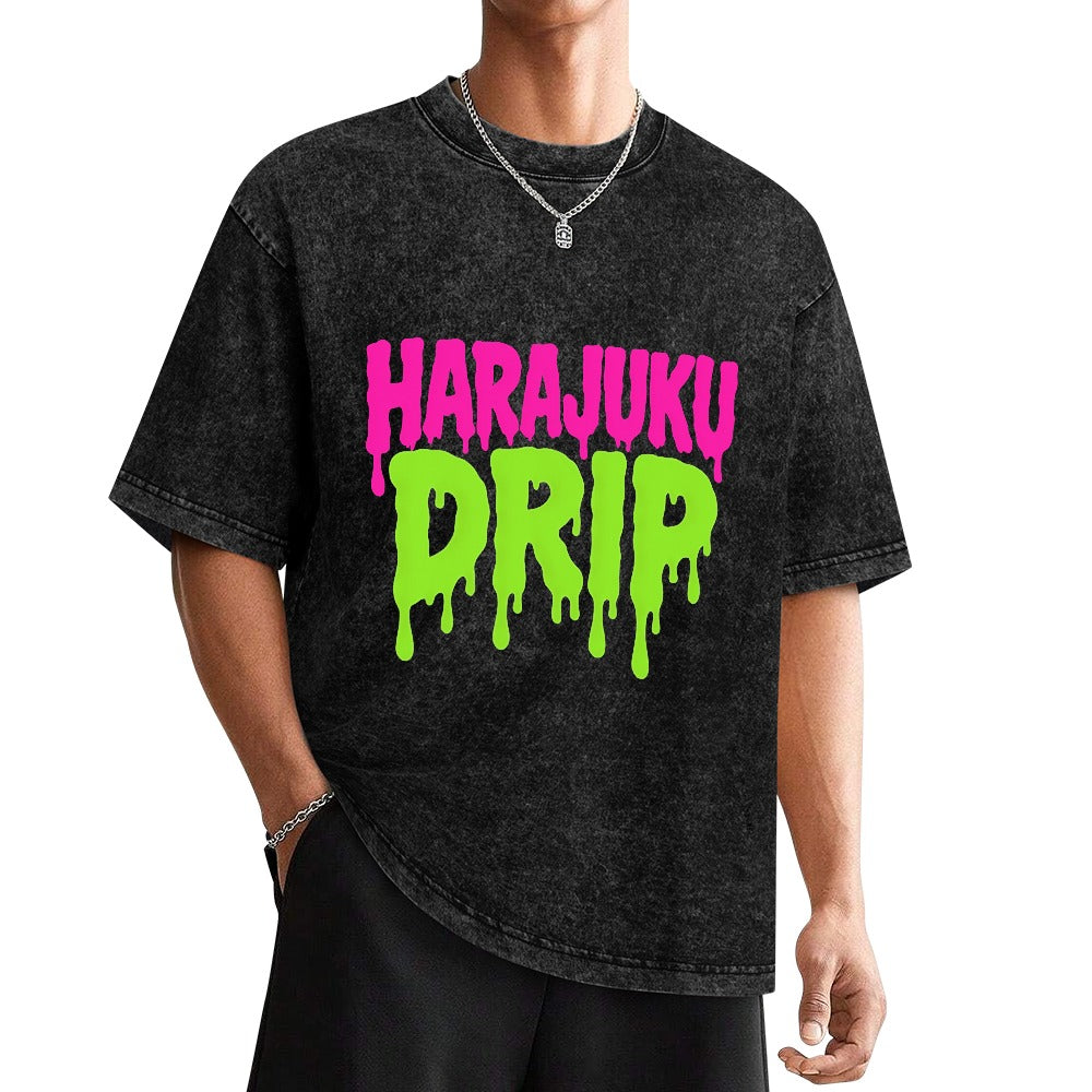 Harajuku Drip Vintage Wash Off Shoulder T-Shirt