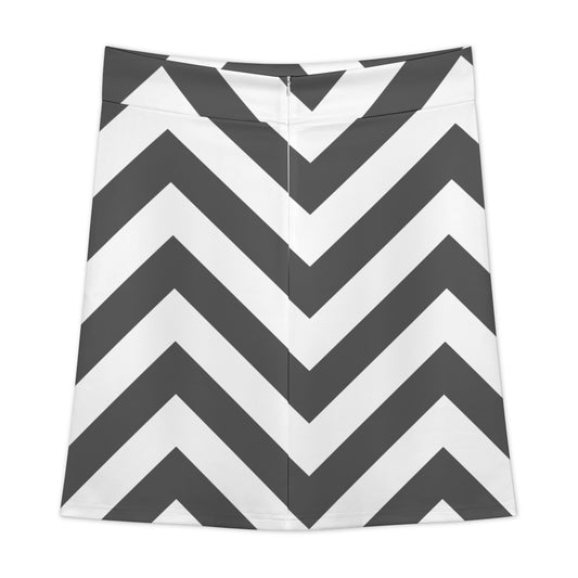 Gray and White Zig Zag Zipper Skirt Women's Short Dress