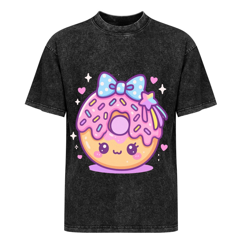 Kawaii Donut Hot Vintage Wash Off Shoulder T-Shirt