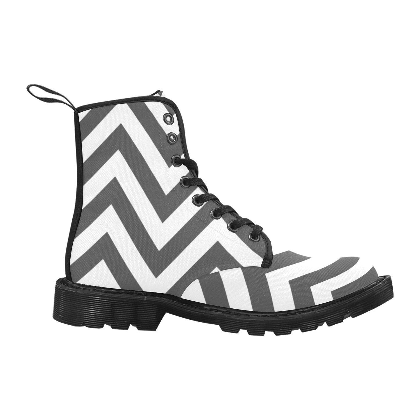 Dark Gray & White Zig Zag Women's Lace Up Canvas Boots