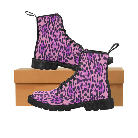 Purple Leopard Cheetah Women's Lace Up Canvas Boots