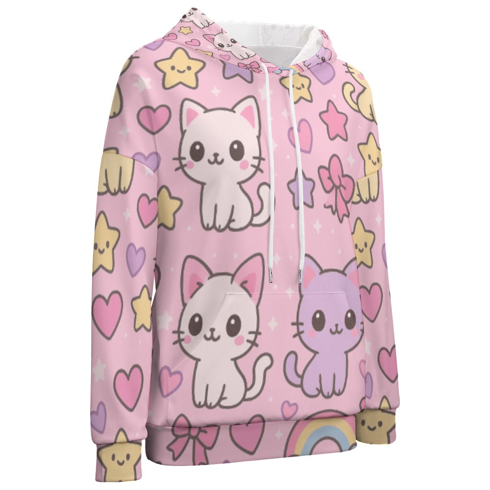 Harajuku Kawaii Cat Rainbow Dropped Sleeve Hoodie
