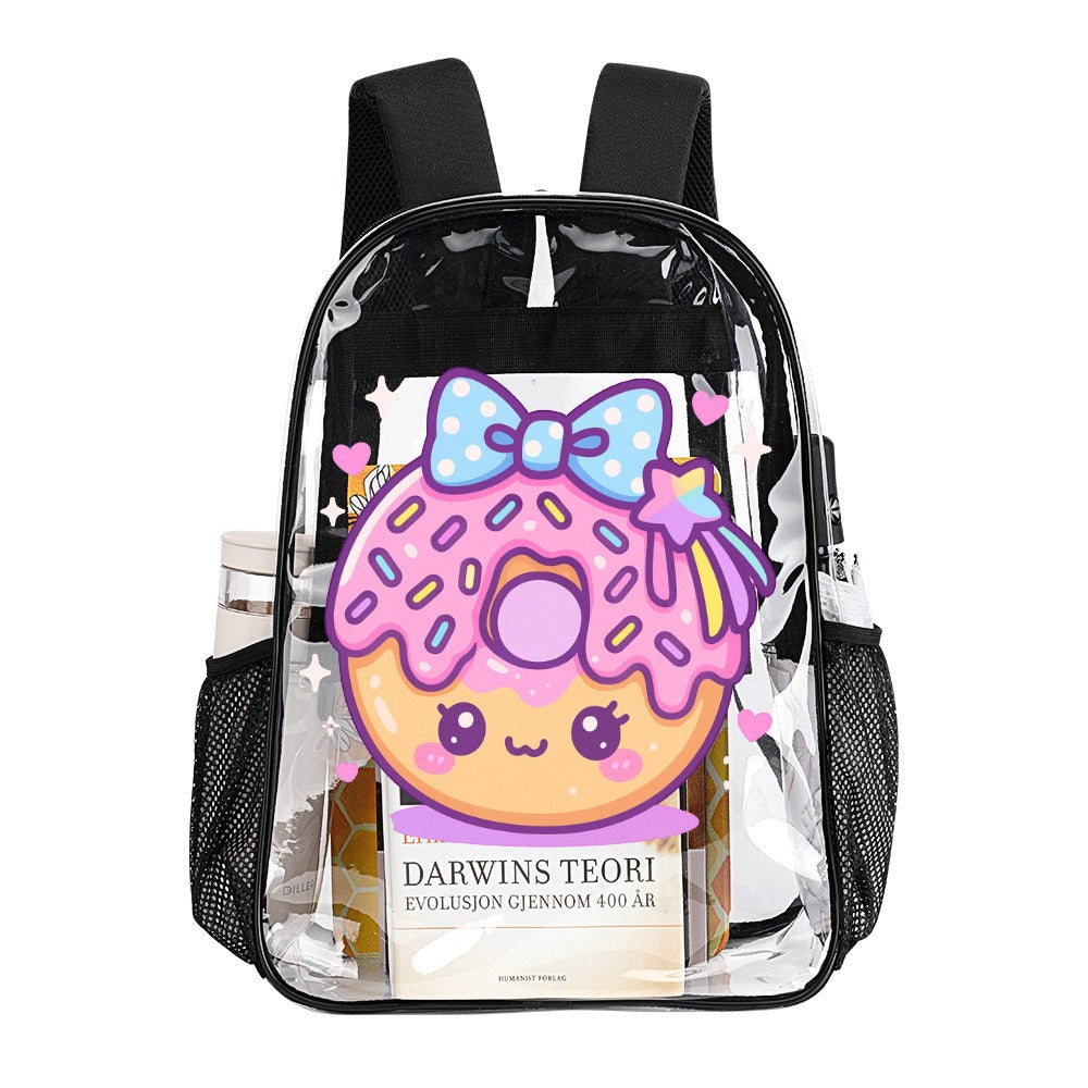 Kawaii Donut Transparent Backpack 17 Inch