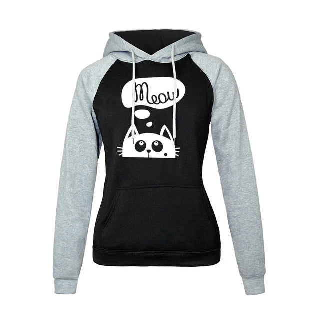 Kawaii Cat Meow Print Sweatshirt - Harajuku Style Hoodie