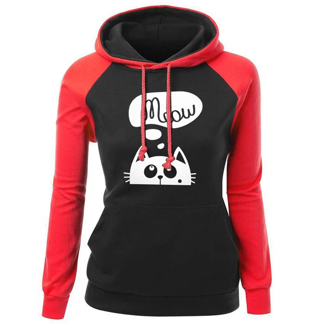 Kawaii Cat Meow Print Sweatshirt - Harajuku Style Hoodie