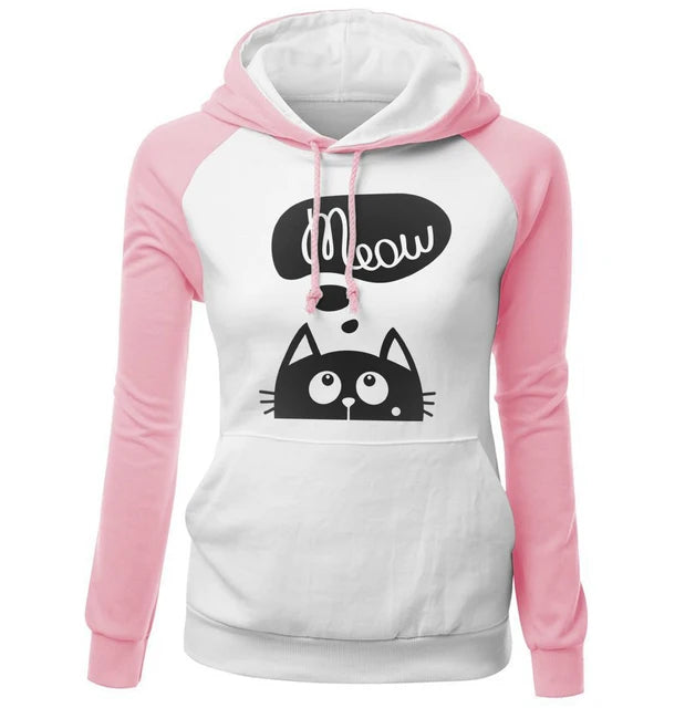 Kawaii Cat Meow Print Sweatshirt - Harajuku Style Hoodie