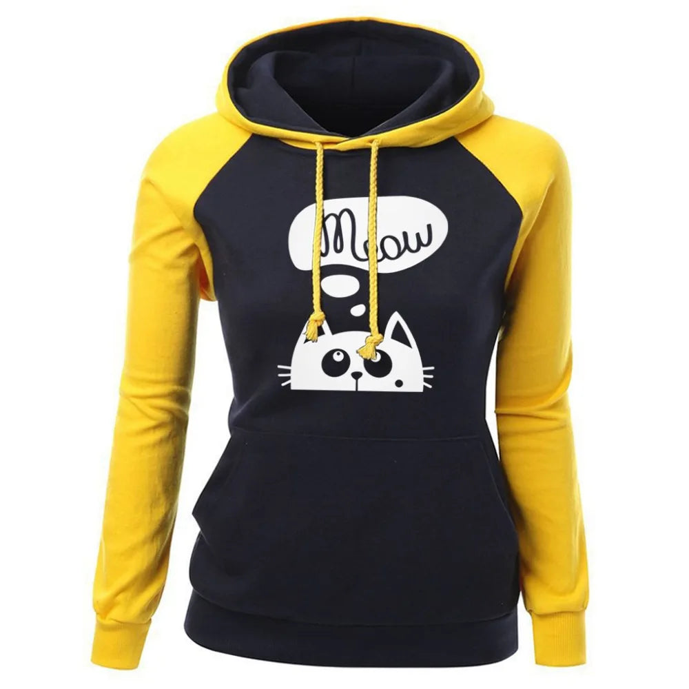 Kawaii Cat Meow Print Sweatshirt - Harajuku Style Hoodie