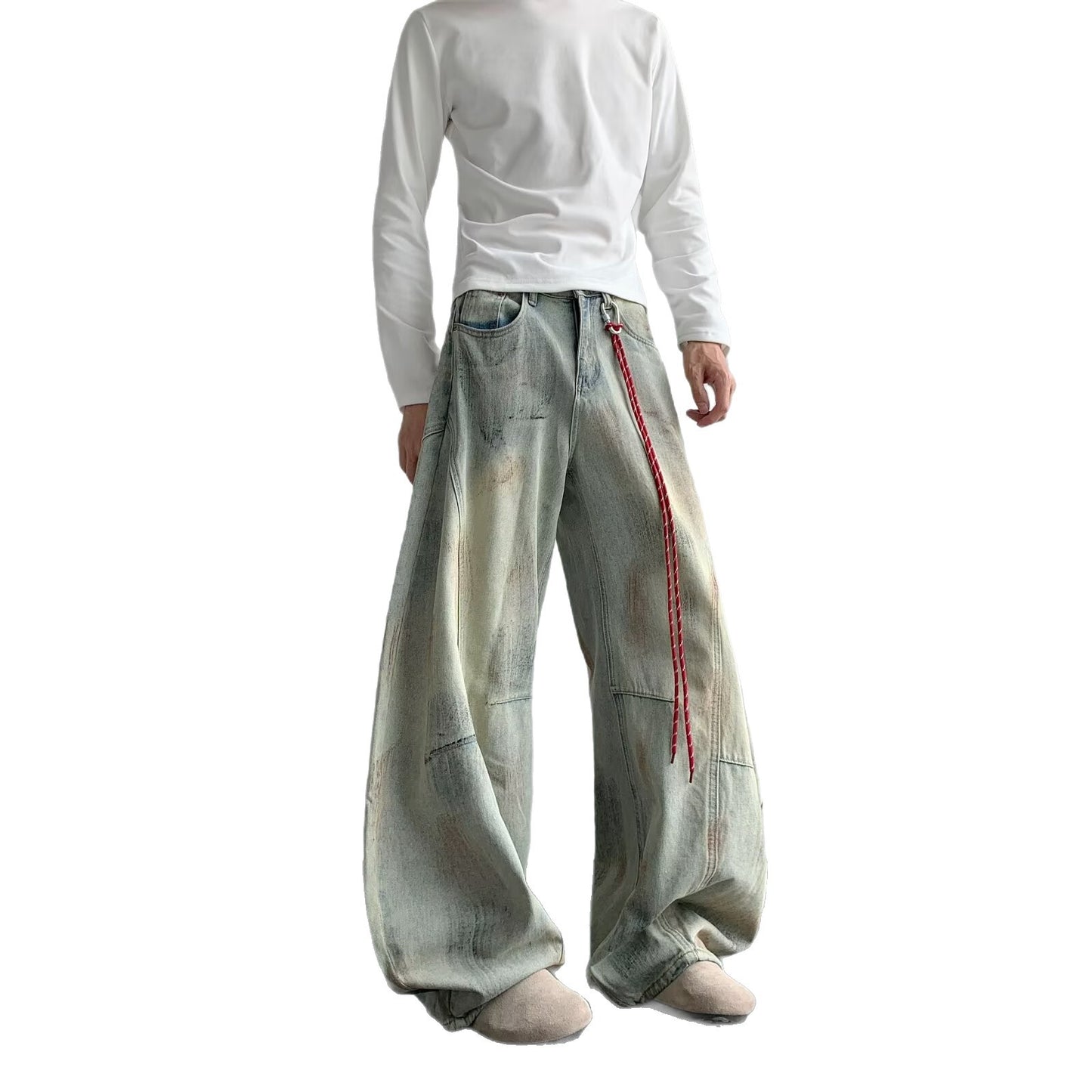 Deconstructed Curved Knife Denim Wide Leg Pants