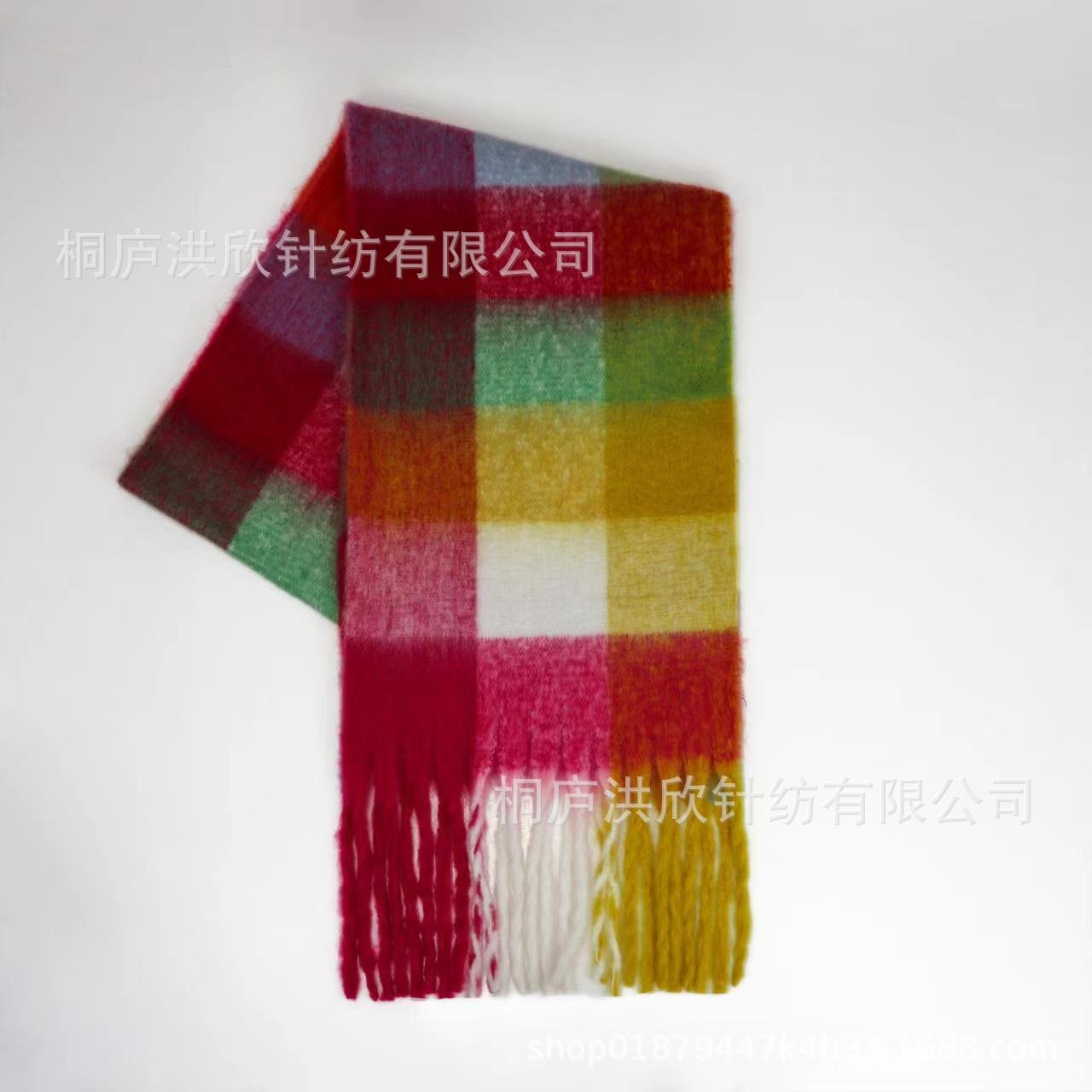 Rainbow Plaid Tassel Scarf for Autumn & Winter