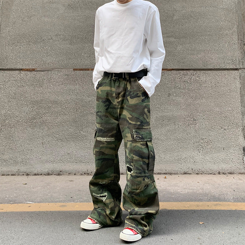 Camouflage Wide Leg Drape Jeans