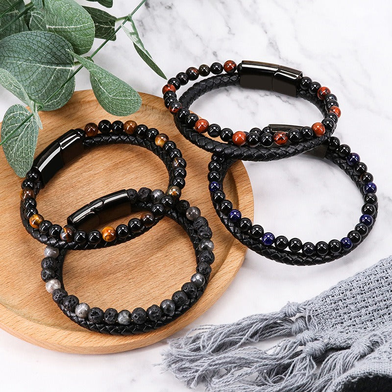 Volcanic Tiger Eye Beaded Bracelet - Harajuku Style