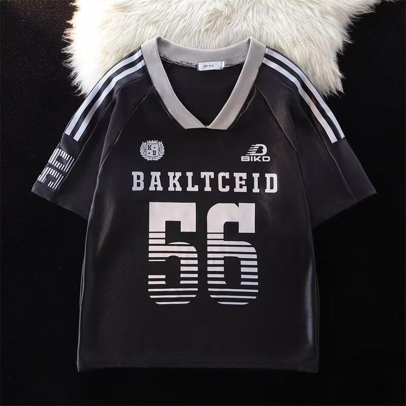 Harajuku V-Neck Ice Hockey Jersey T-Shirt for Summer