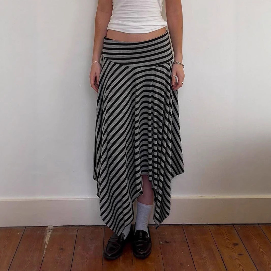 Harajuku Style Striped Irregular Drape Skirt