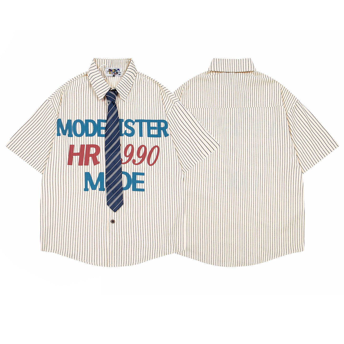 Harajuku Retro Letter Print Stripe Collar Shirt