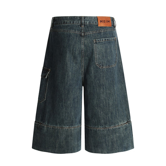 Harajuku Style Washed Distressed Denim 7/8 Pants for Men