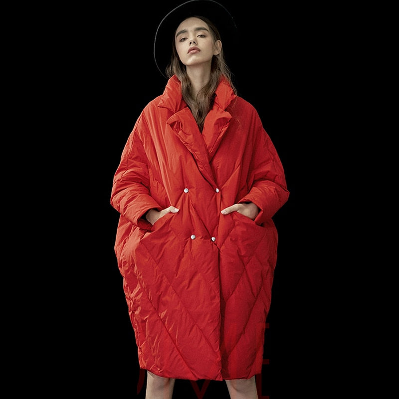 Harajuku Style Oversized Long Down Jacket for Women