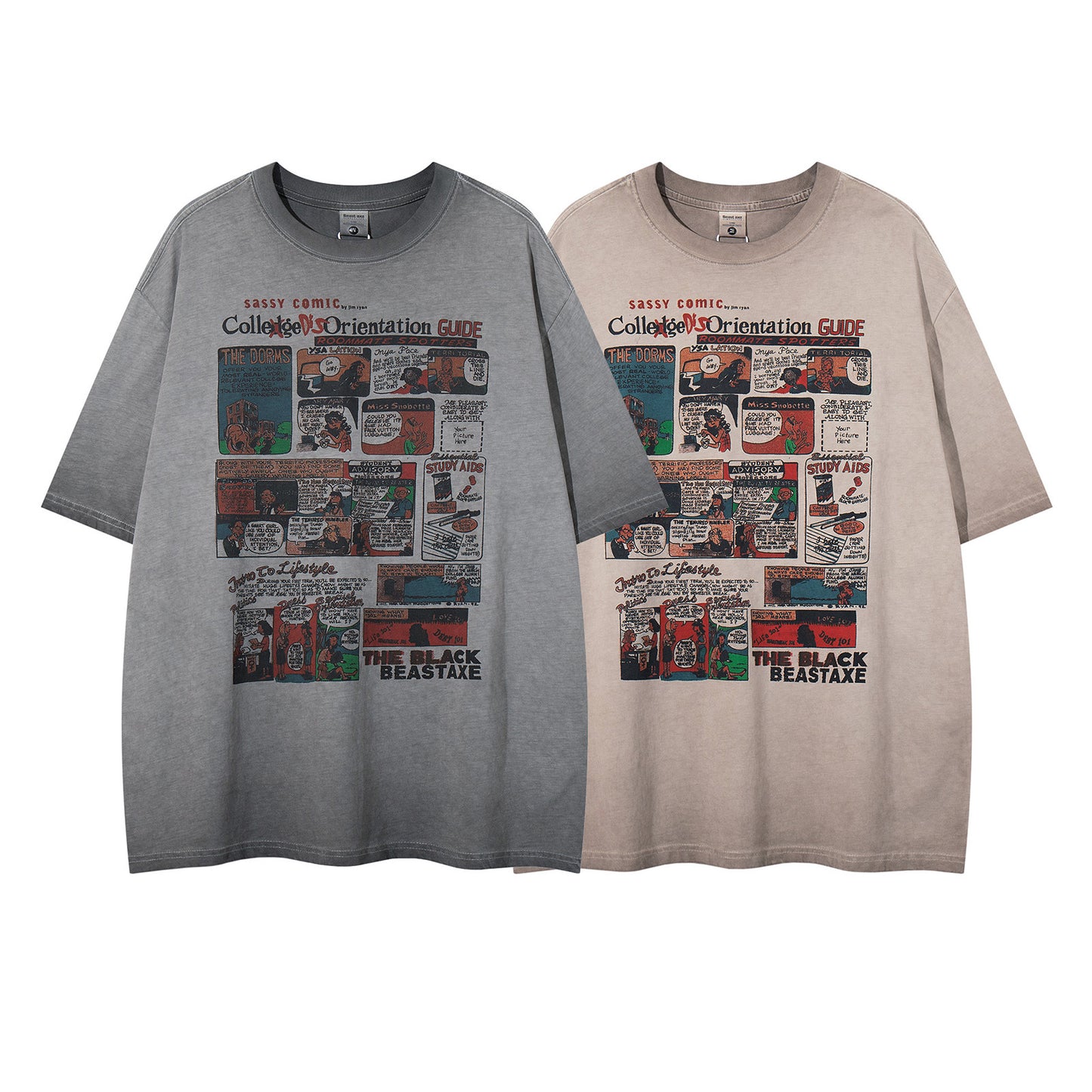 Washed Fun Cartoon Print Short Sleeve T-Shirt