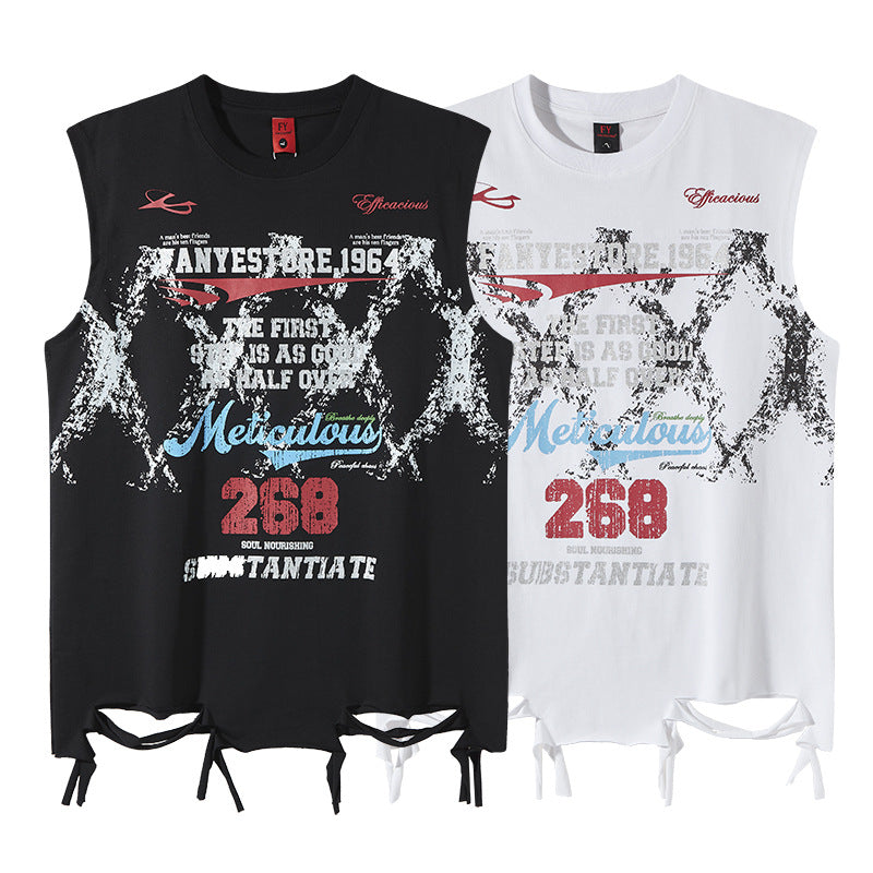 Hem Distressed Design Tank Top - Unisex Street Style