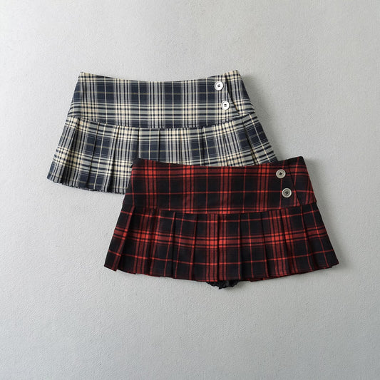 Plaid Low-Waisted Pleated Skirt