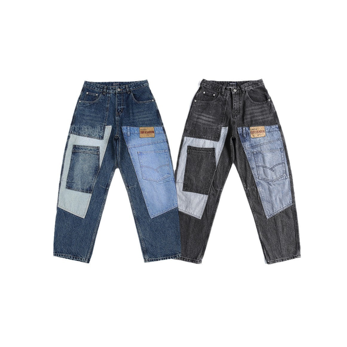 Harajuku Style Men's Printed Wide Leg Patch Jeans