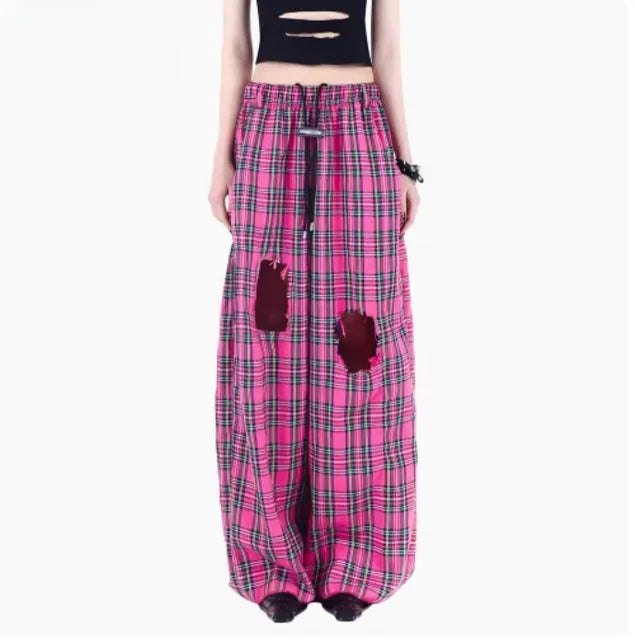 Pink Checkered Punk Rock Streetwear Set