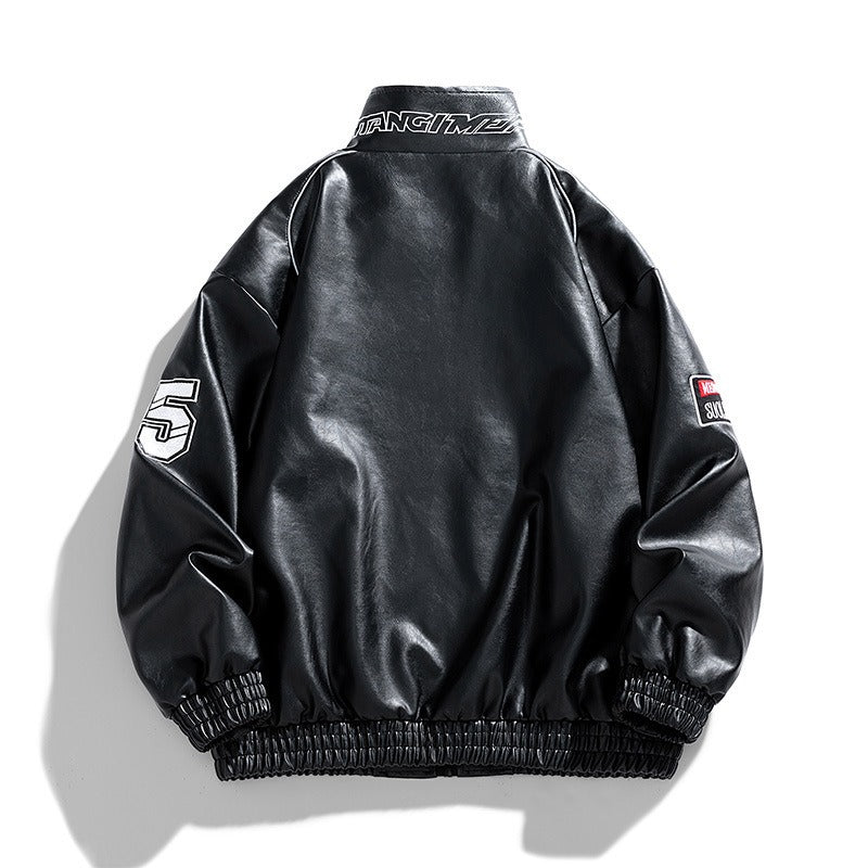 Men's Printed British Casual PU Leather Jacket