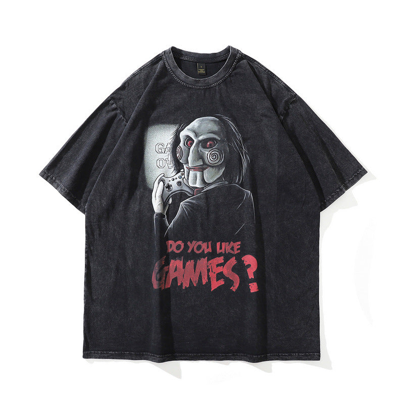 Harajuku Skull Print Short Sleeve T-Shirt for Men