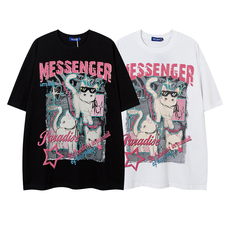 Retro Cool Cat Tee - Harajuku Style Short Sleeve T-Shirt