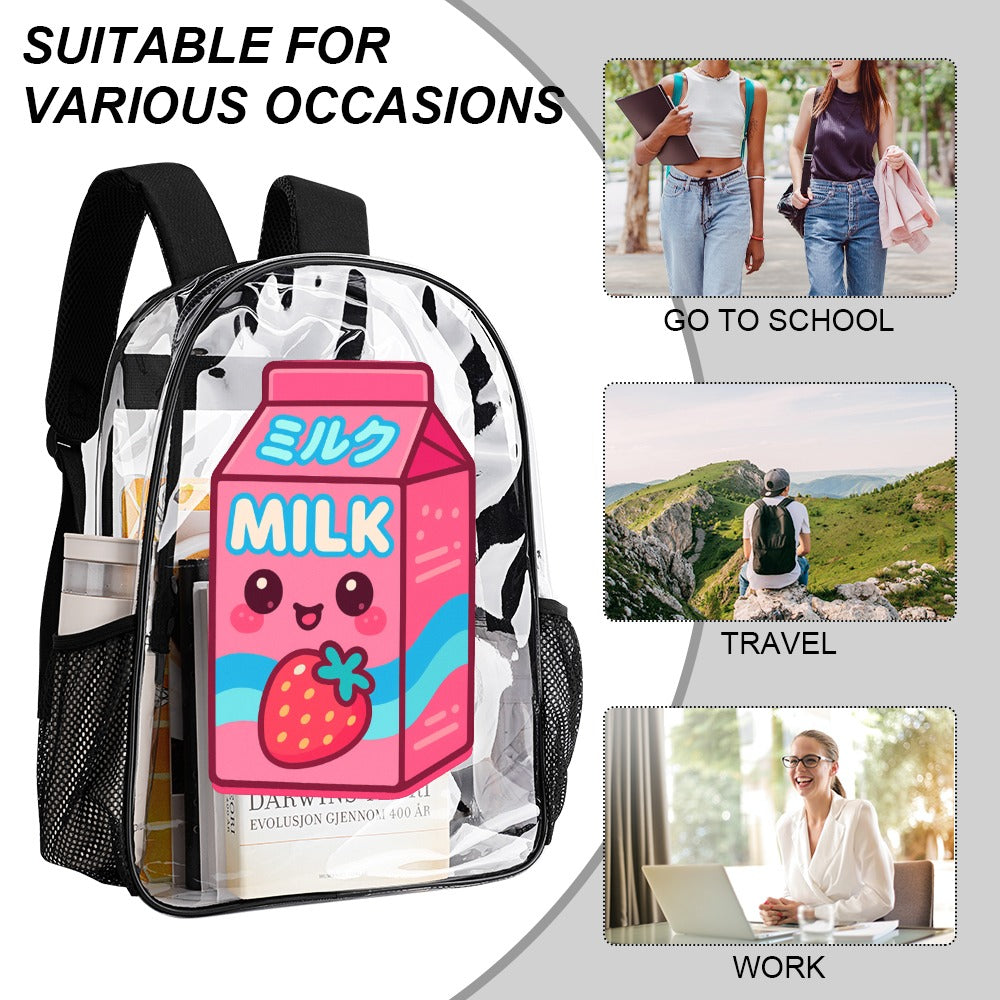 Kawaii Pink Strawberry Milk Transparent Backpack