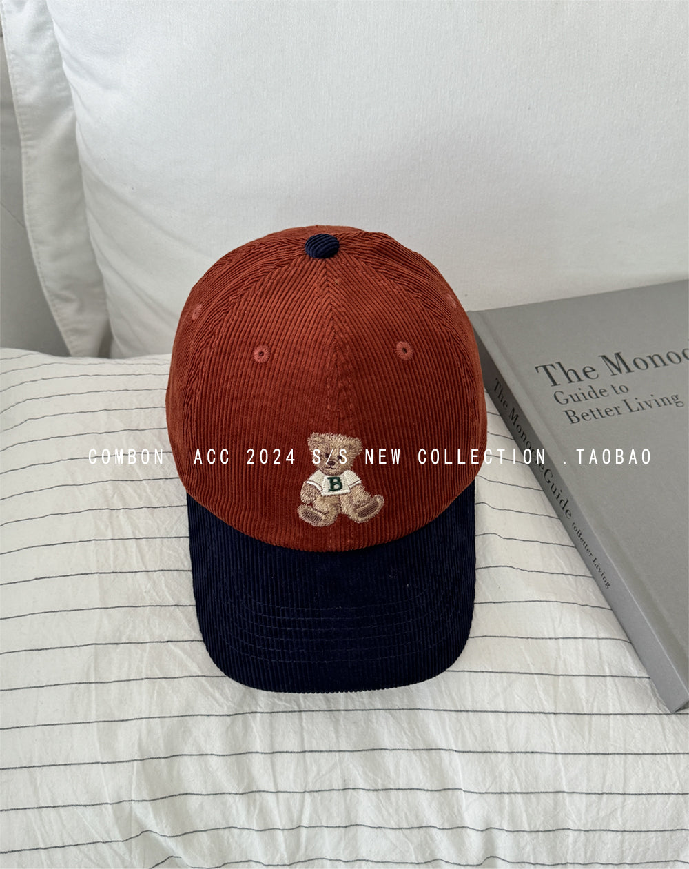 Cute Bear Embroidered Corduroy Baseball Hat for Women