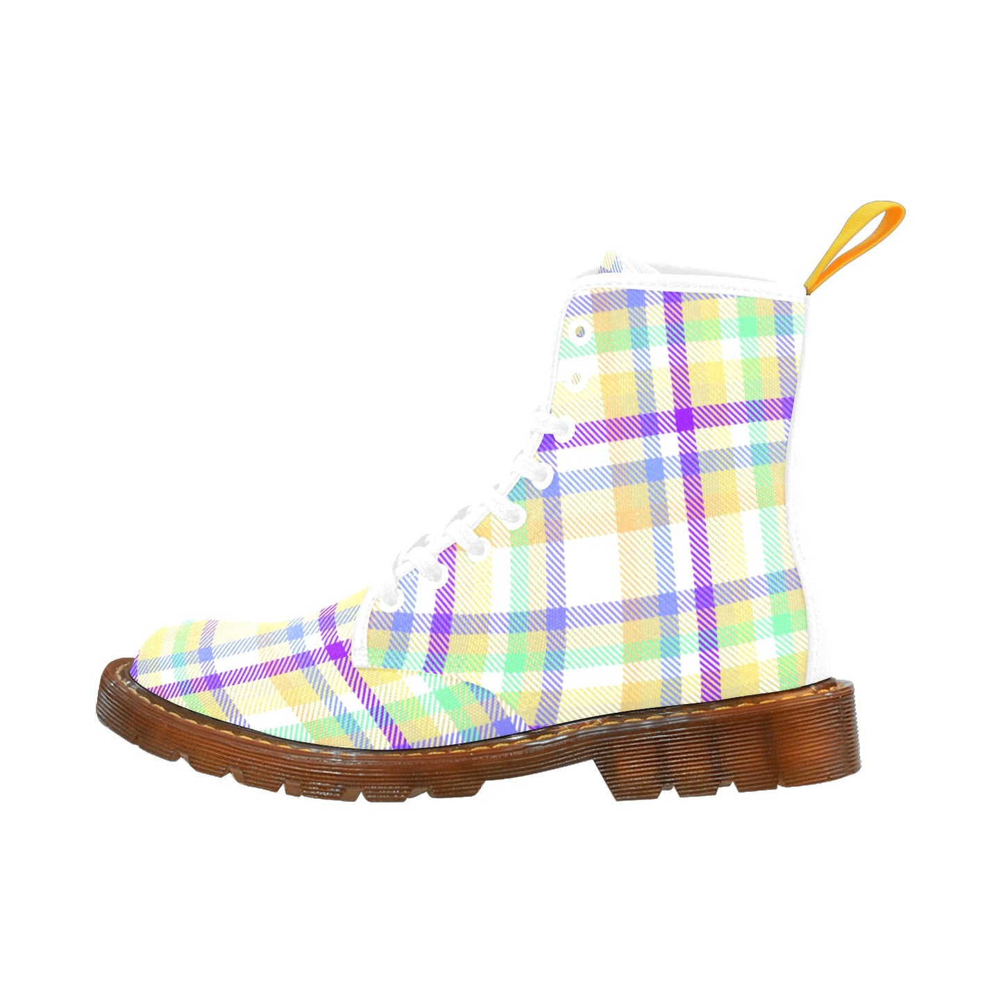 Pastel Colors Plaid Women's Lace Up Canvas Boots
