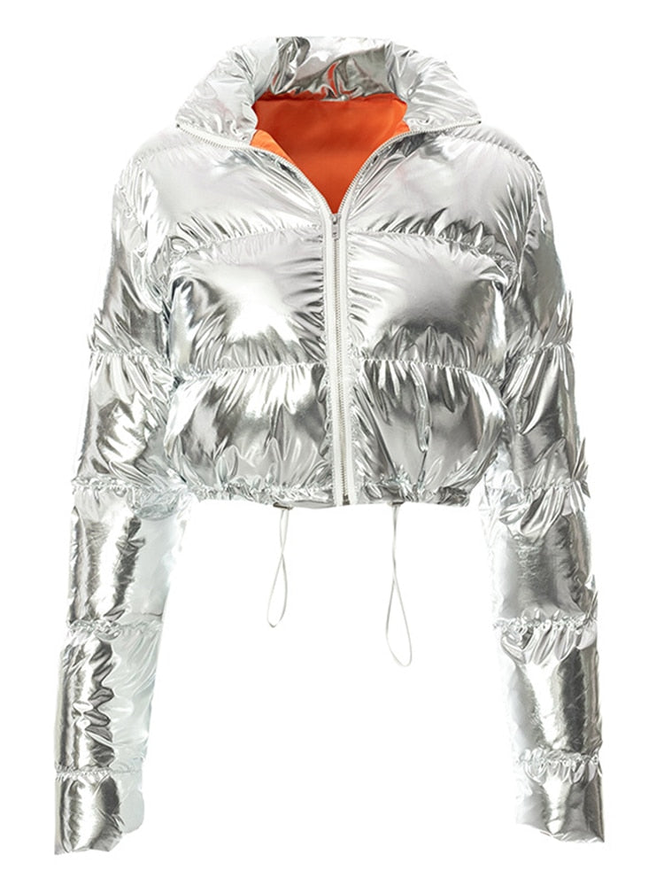 Harajuku Style Gloss Pink Lapel Cotton-Padded Jacket