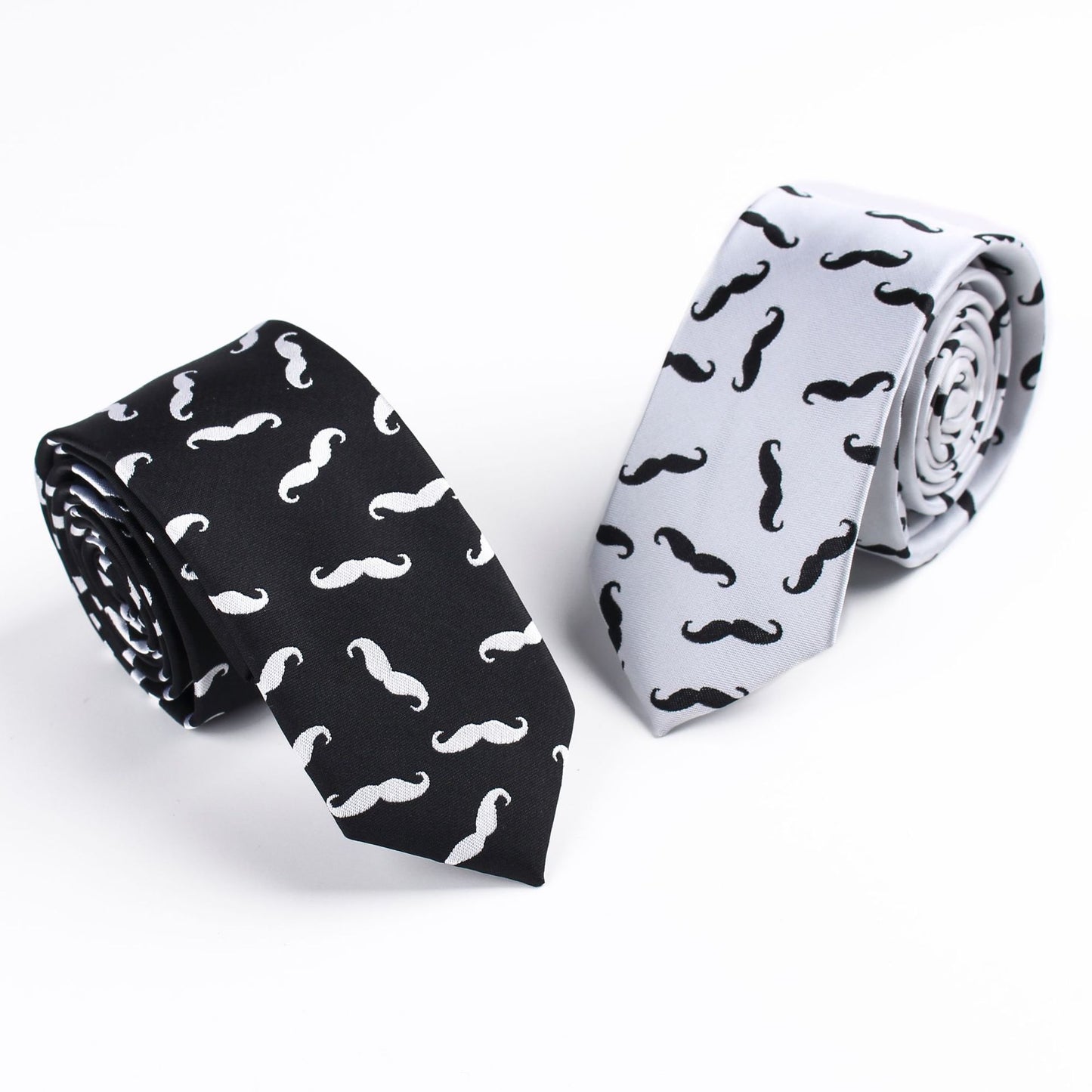 6cm Narrow Tie Unisex Jacquard Polyester Black And White Cartoon Beard Funny Tie