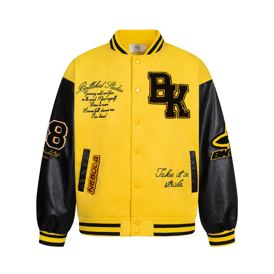 Retro Colorblock Letter Embroidery Bomber Jacket