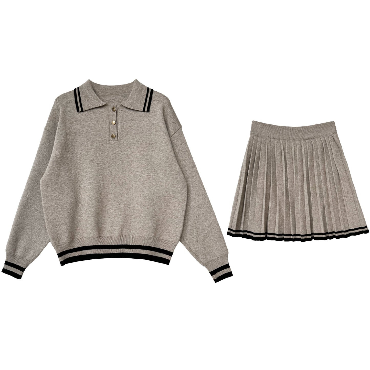 Playful Polo Collar Hoodie & Pleated Skirt Set