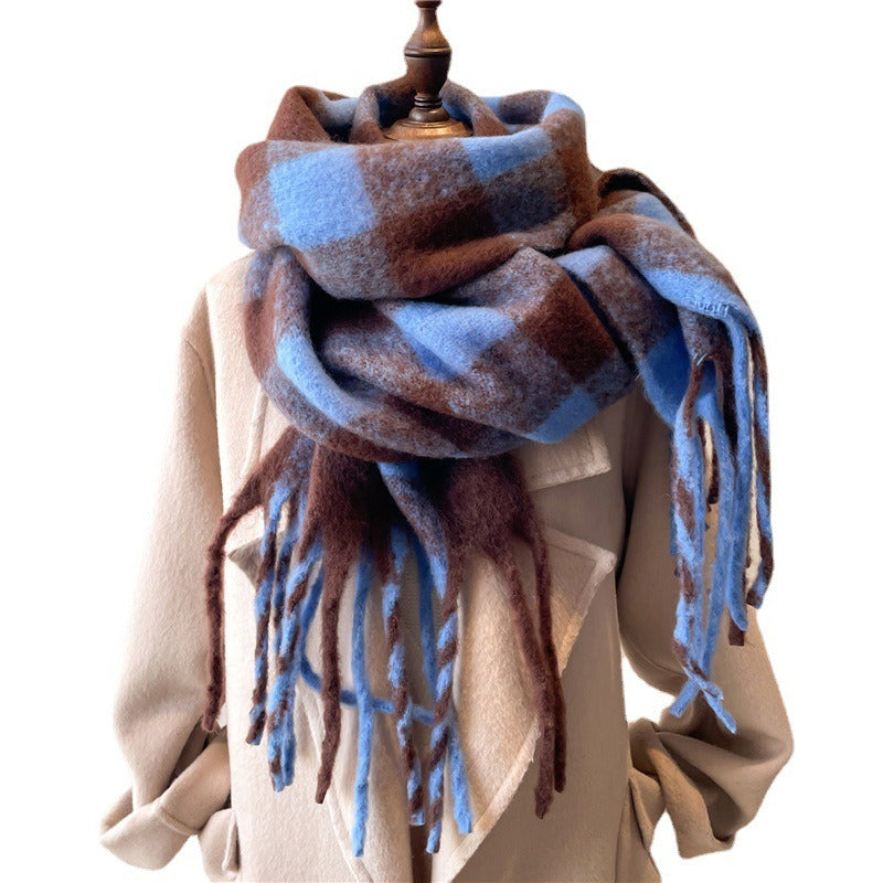 Plaid Imitation Cashmere Scarf - Dual Purpose Shawl